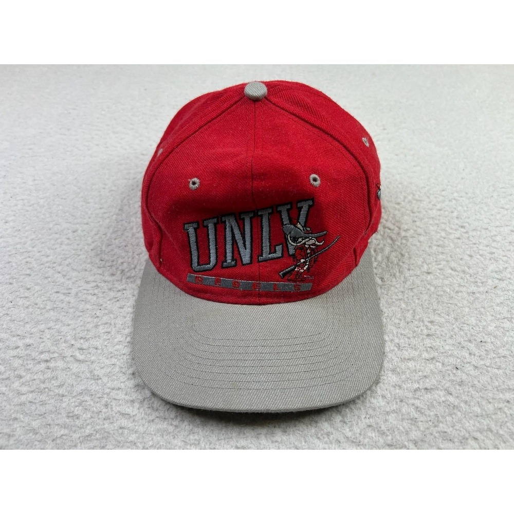 Vintage UNLV Rebels Snapback Hat Mens Red Gray Signature Basketball Cap OSFA